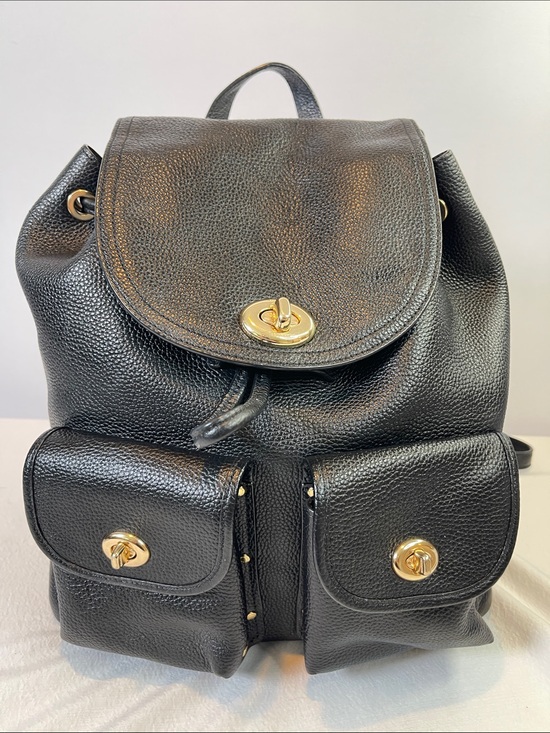 Coach Handbags - Coach G1861-37582 Turnlock Pocket Leather Backpack Black Pebbled Leather